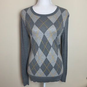 Merona Argyle Gray & Yellow Crew Neck Sweater
